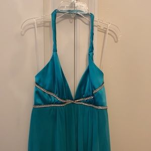 Gorgeous Party Dress Adorned with Rhinestones & Chiffon Overlay